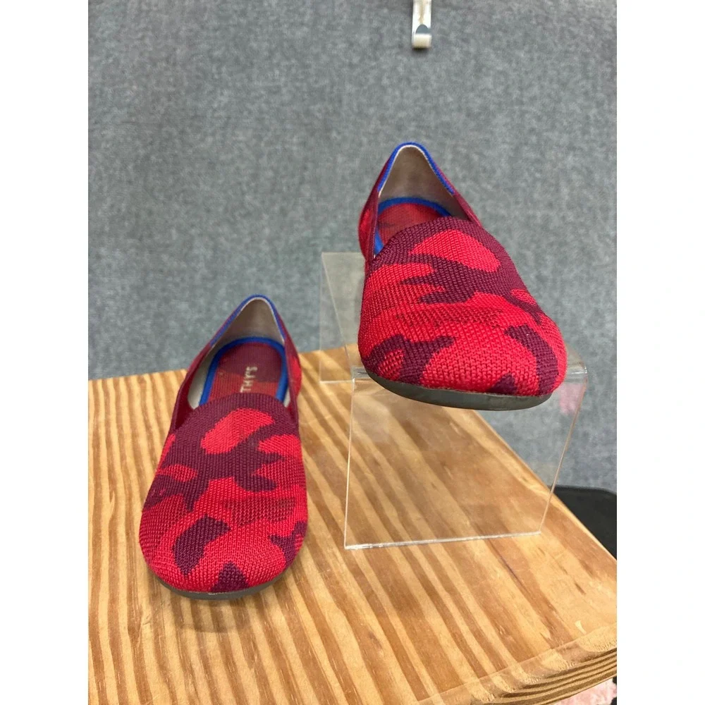 Rothys Kids Loafers Red Burgundy Camo Knit Slip On Flats Shoes Size K3